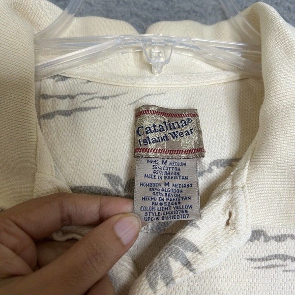 Catalina Island Wear Shirt Mens Medium Cream Palm Tree Polo‎ Beach Cruise - Picture 7 of 12